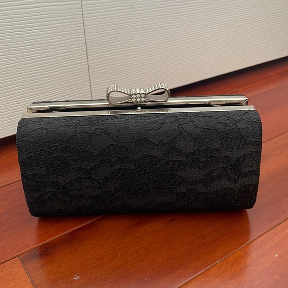 Expressions Handbags - Black rhinestones evening clutch with chain no stains or wear in hard wear